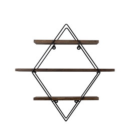 Hanah Home Estantería de Pared Moderna Industrial Madera Abeto y Metal Negro Nogal 60x40x15 cm